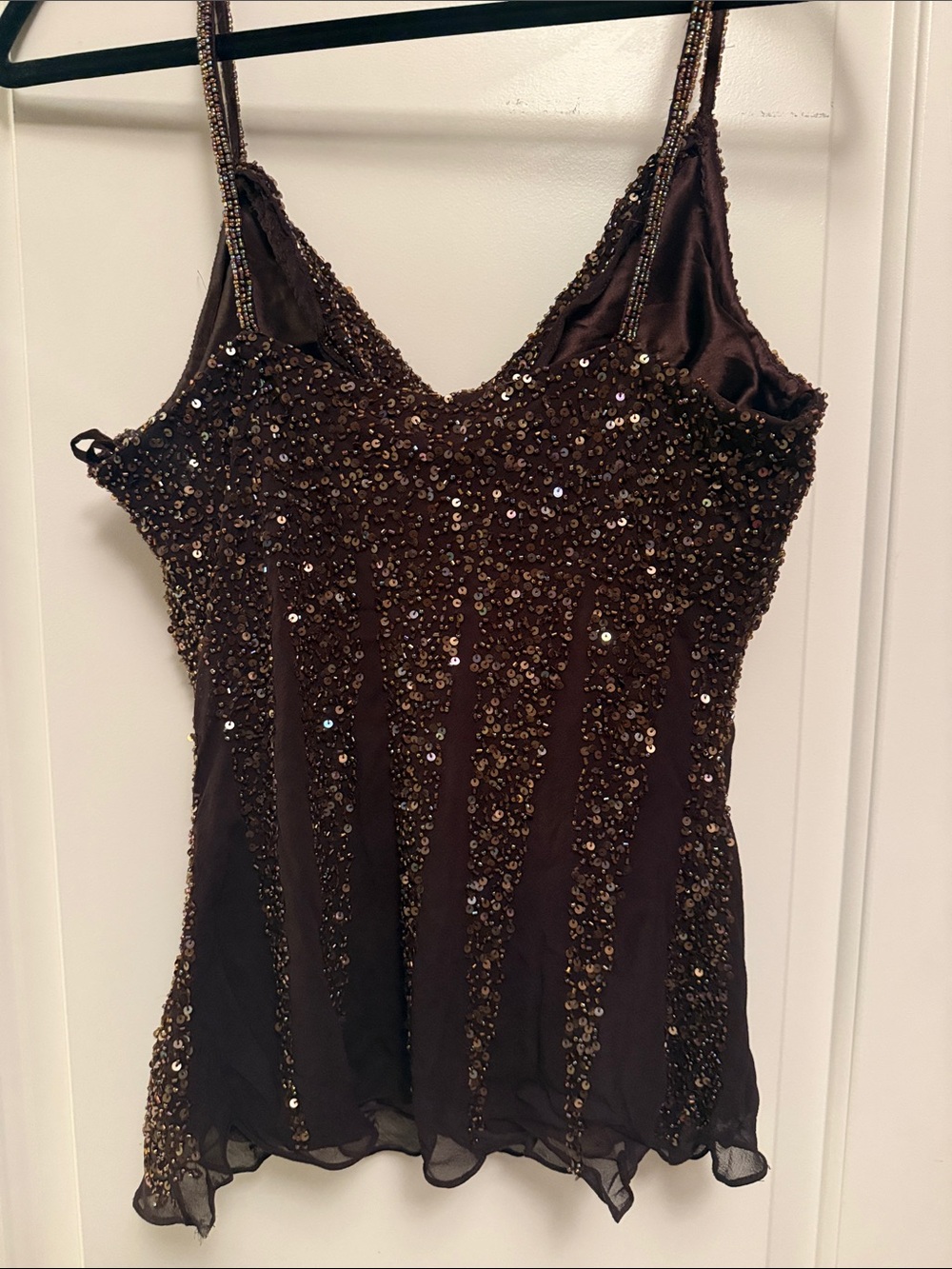 Sequin Cowl Neck Camisole in Dark Brown - Picture 6 of 7